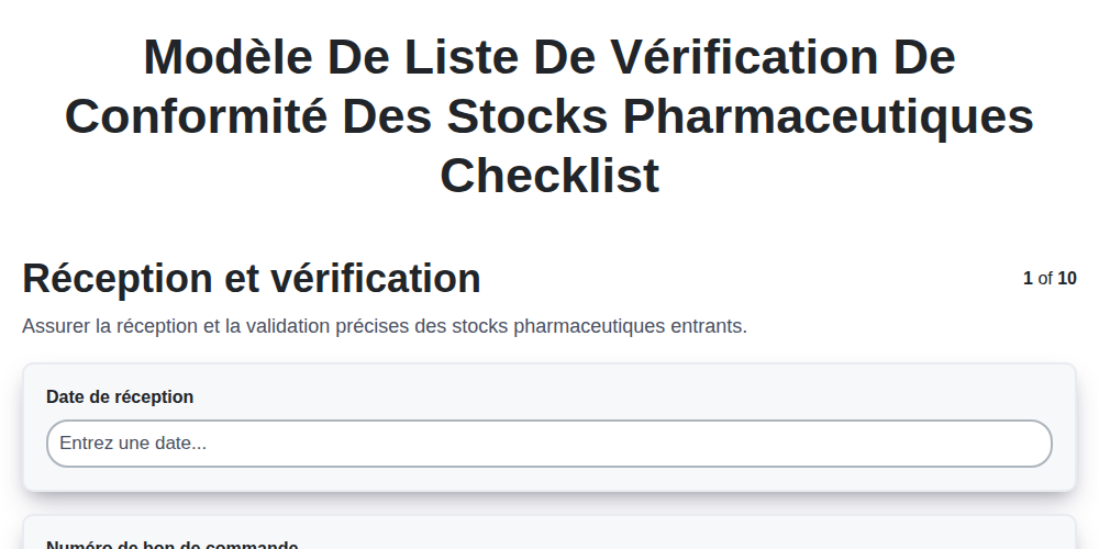 Modèle de liste de vérification de conformité des stocks pharmaceutiques screenshot