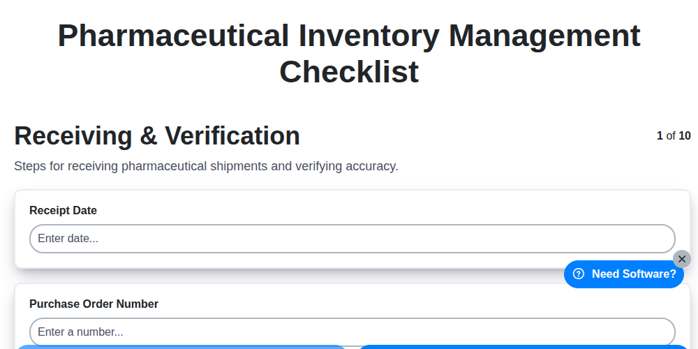 pharmaceutical inventory management checklist screenshot