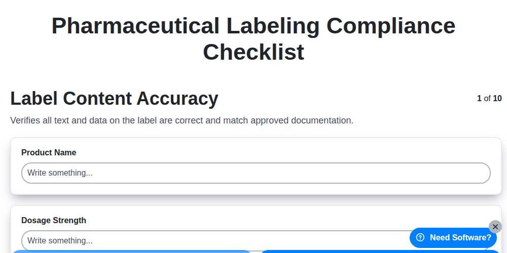 pharmaceutical labeling compliance checklist screenshot