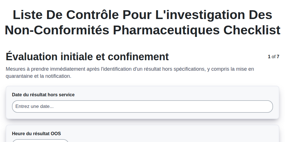 Liste de contrôle pour l'investigation des non-conformités pharmaceutiques screenshot