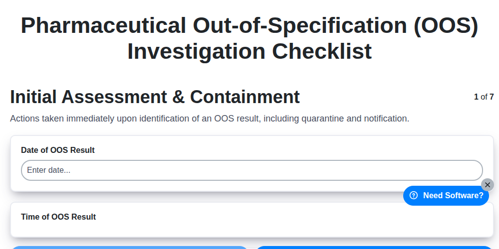 pharmaceutical out of specification oos investigation checklist screenshot