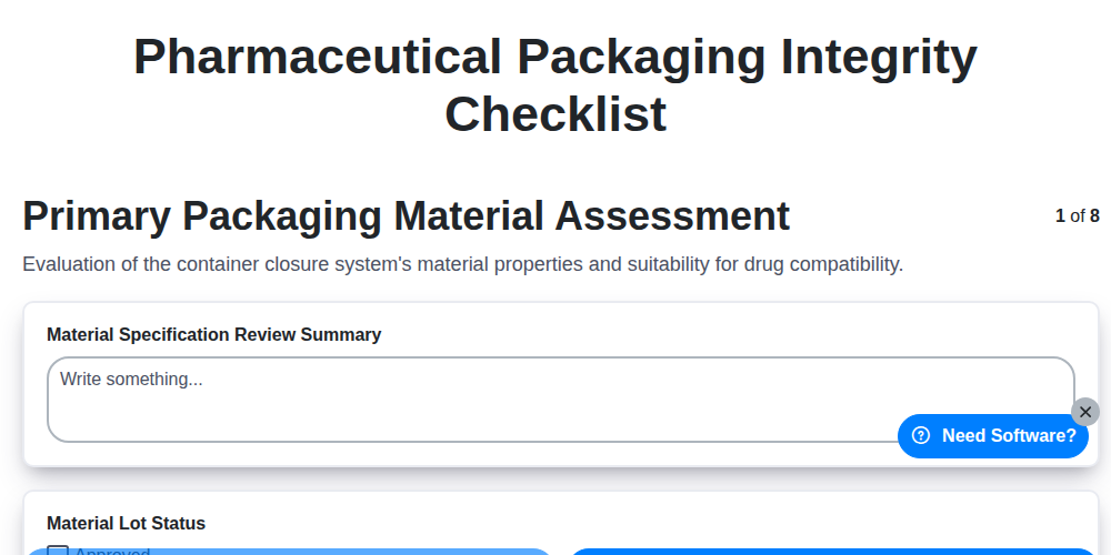 pharmaceutical packaging integrity checklist screenshot