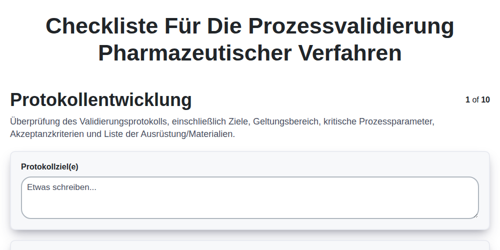 Checkliste für die Prozessvalidierung pharmazeutischer Verfahren screenshot