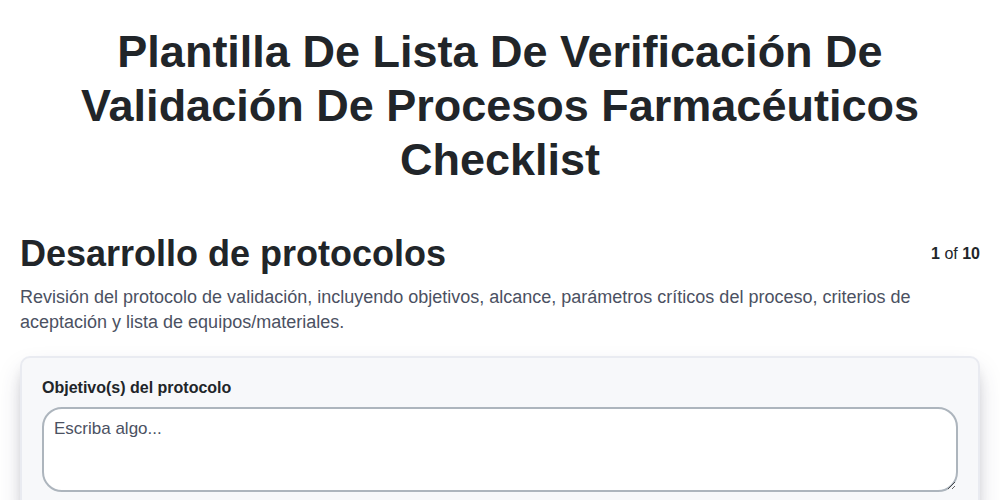 Plantilla de Lista de Verificación de Validación de Procesos Farmacéuticos screenshot