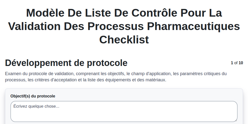 Modèle de liste de contrôle pour la validation des processus pharmaceutiques screenshot