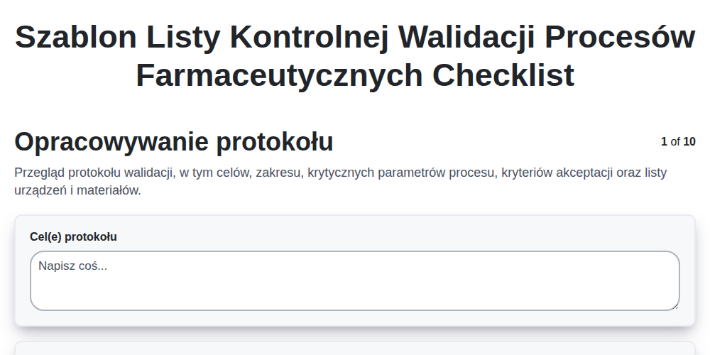 Szablon listy kontrolnej walidacji procesów farmaceutycznych screenshot