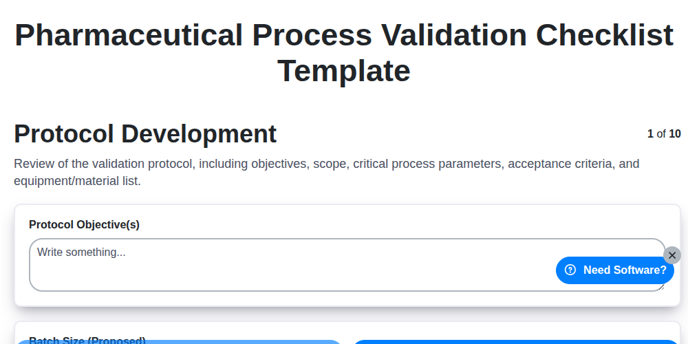 pharmaceutical process validation checklist template screenshot