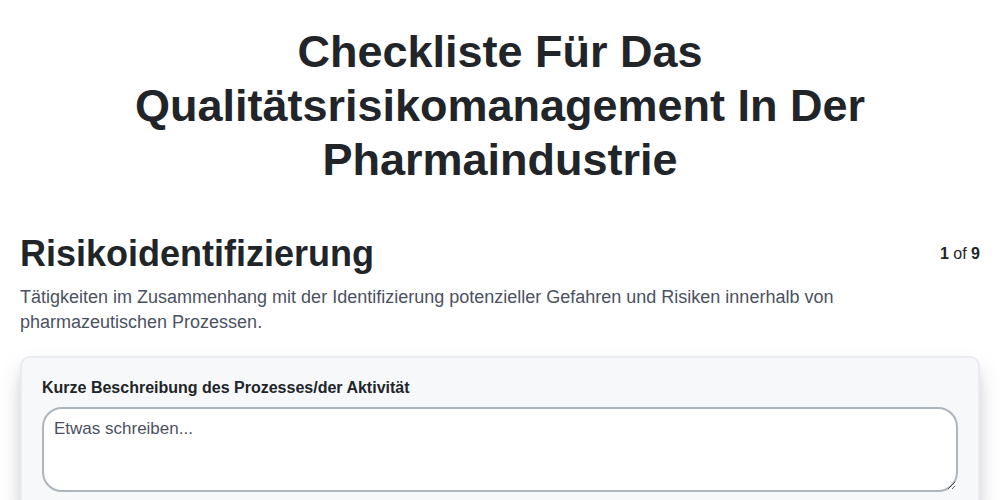 Checkliste für das Qualitätsrisikomanagement in der Pharmaindustrie screenshot