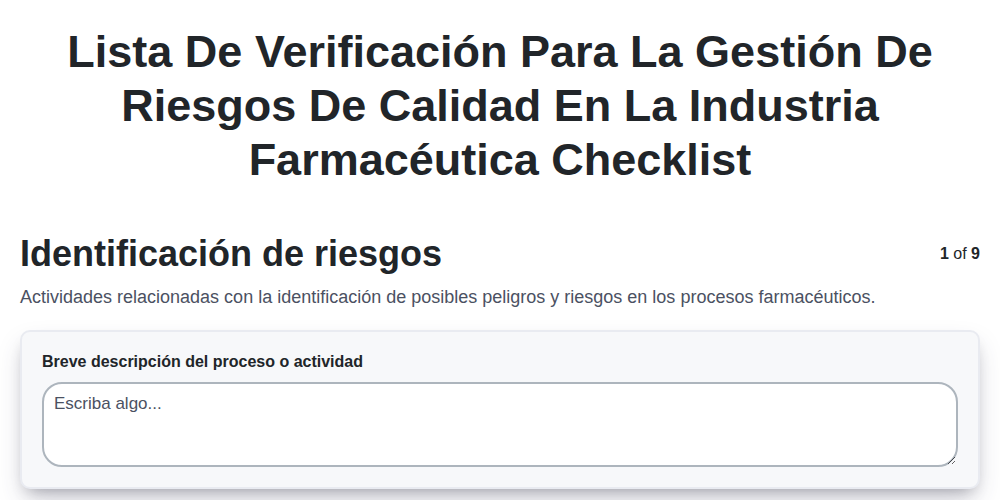 Lista de verificación para la gestión de riesgos de calidad en la industria farmacéutica screenshot