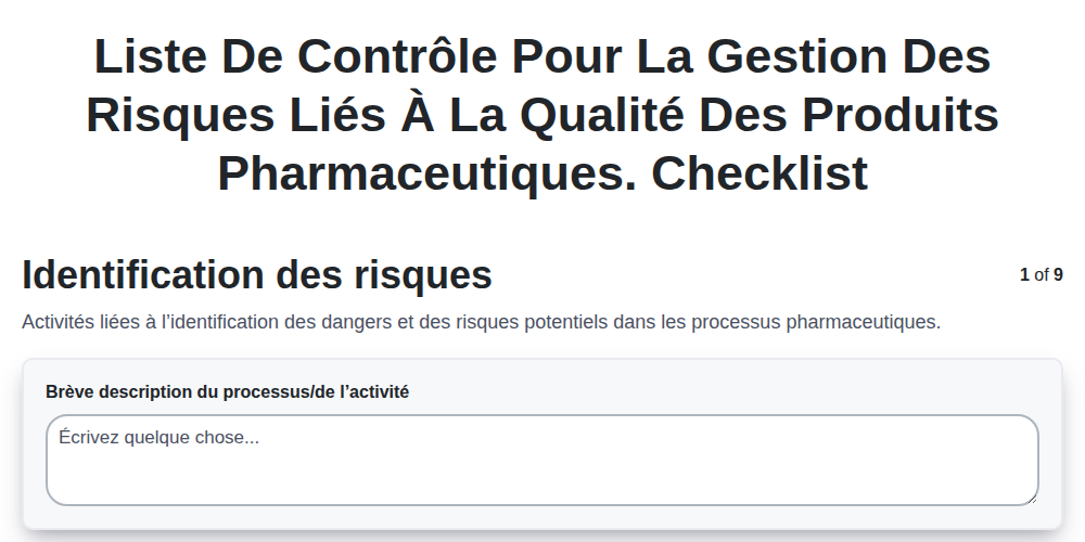 Liste de contrôle pour la gestion des risques liés à la qualité des produits pharmaceutiques. screenshot