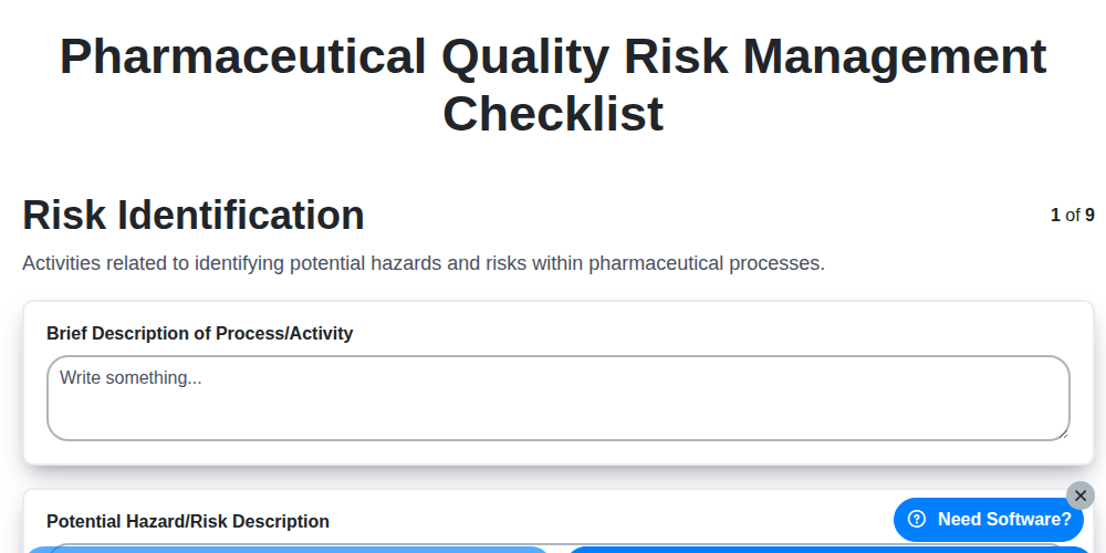 pharmaceutical quality risk management checklist screenshot