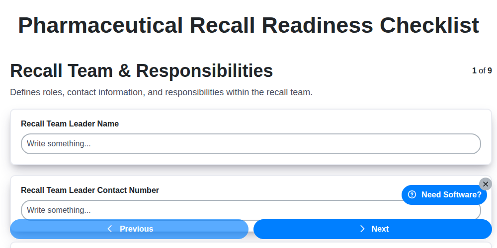 pharmaceutical recall readiness checklist screenshot