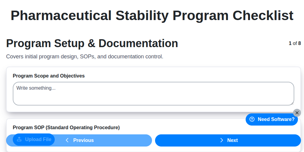 pharmaceutical stability program checklist screenshot