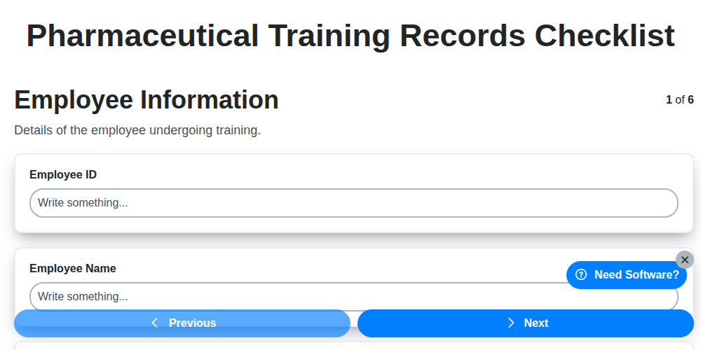 pharmaceutical training records checklist screenshot
