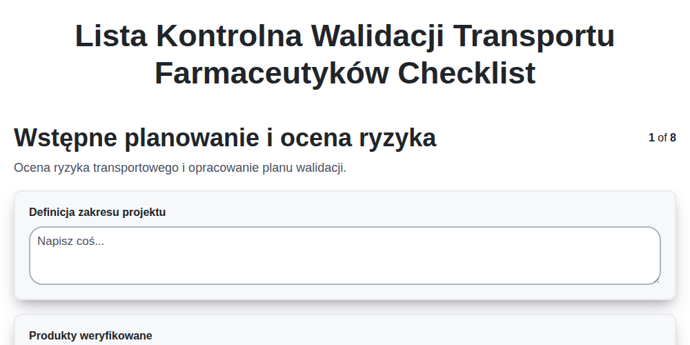 Lista kontrolna walidacji transportu farmaceutyków screenshot
