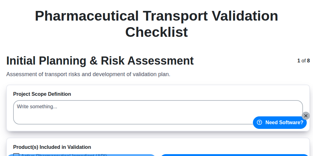 pharmaceutical transport validation checklist screenshot