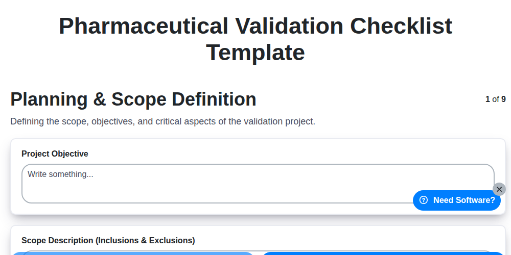 pharmaceutical validation checklist template screenshot