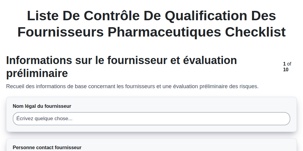 Liste de contrôle de qualification des fournisseurs pharmaceutiques screenshot