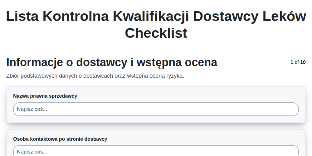 Lista kontrolna kwalifikacji dostawcy leków screenshot