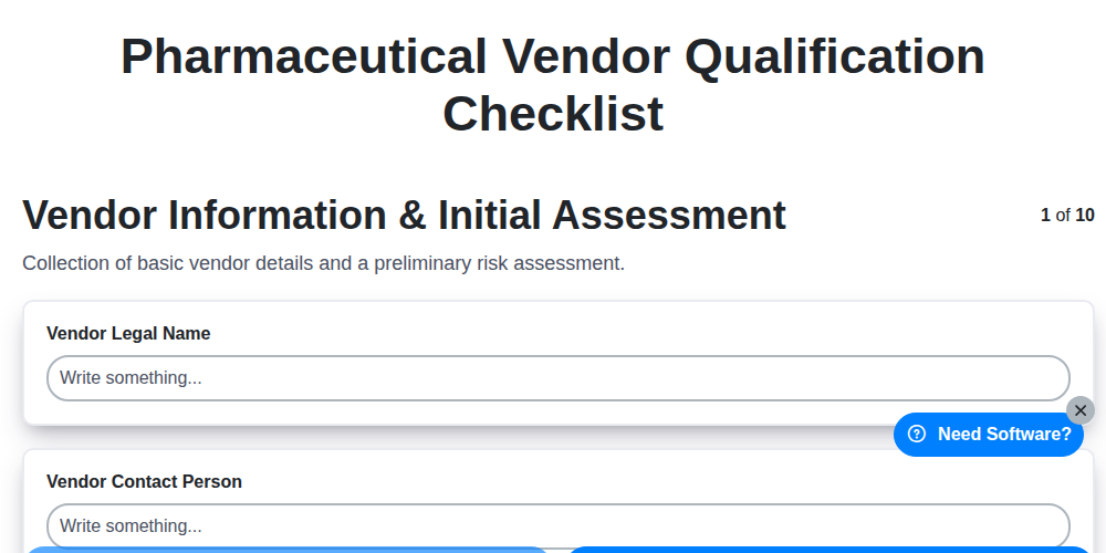 pharmaceutical vendor qualification checklist screenshot
