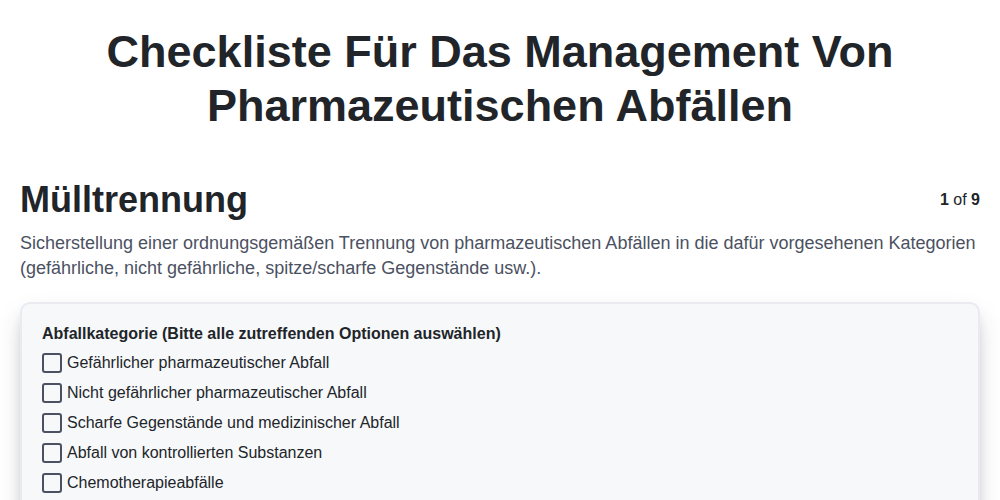 Checkliste für das Management von Pharmazeutischen Abfällen screenshot