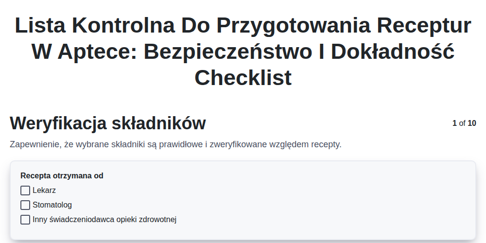 Lista kontrolna do przygotowania receptur w aptece: Bezpieczeństwo i dokładność screenshot