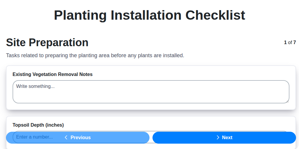 planting installation checklist screenshot