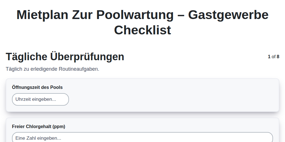 Mietplan zur Poolwartung – Gastgewerbe screenshot