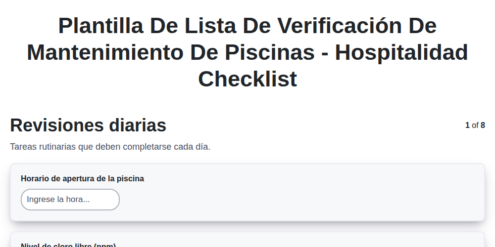 Plantilla de Lista de Verificación de Mantenimiento de Piscinas - Hospitalidad screenshot
