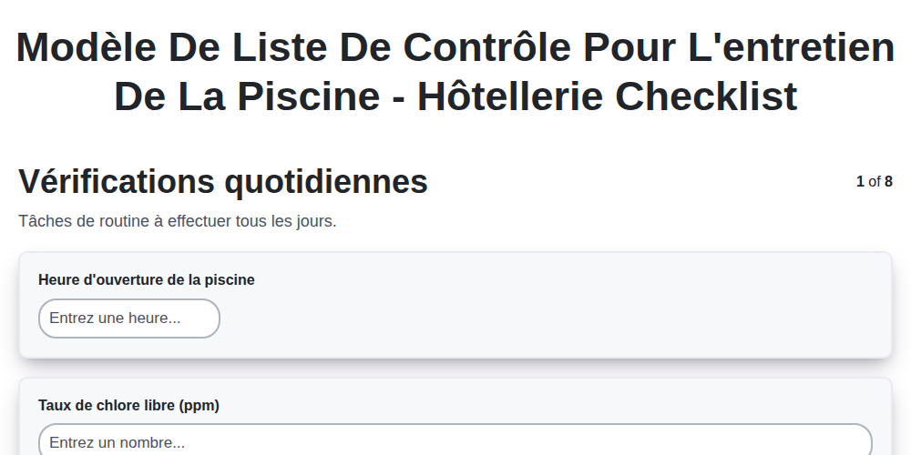 Modèle de liste de contrôle pour l'entretien de la piscine - Hôtellerie screenshot