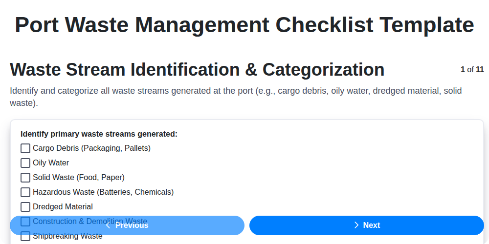 port waste management checklist template screenshot