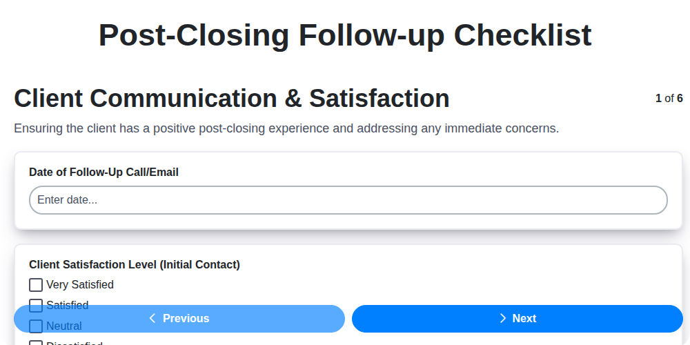 post closing follow up checklist screenshot