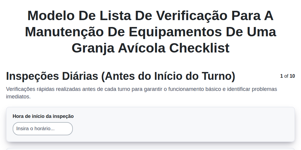 Modelo de Lista de Verificação para a Manutenção de Equipamentos de uma Granja Avícola screenshot