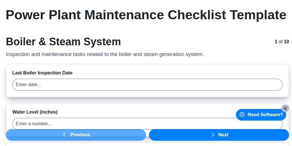 power plant maintenance checklist template screenshot