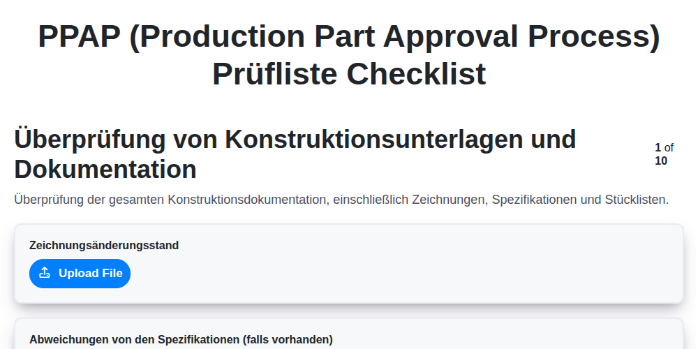 PPAP (Production Part Approval Process) Prüfliste screenshot