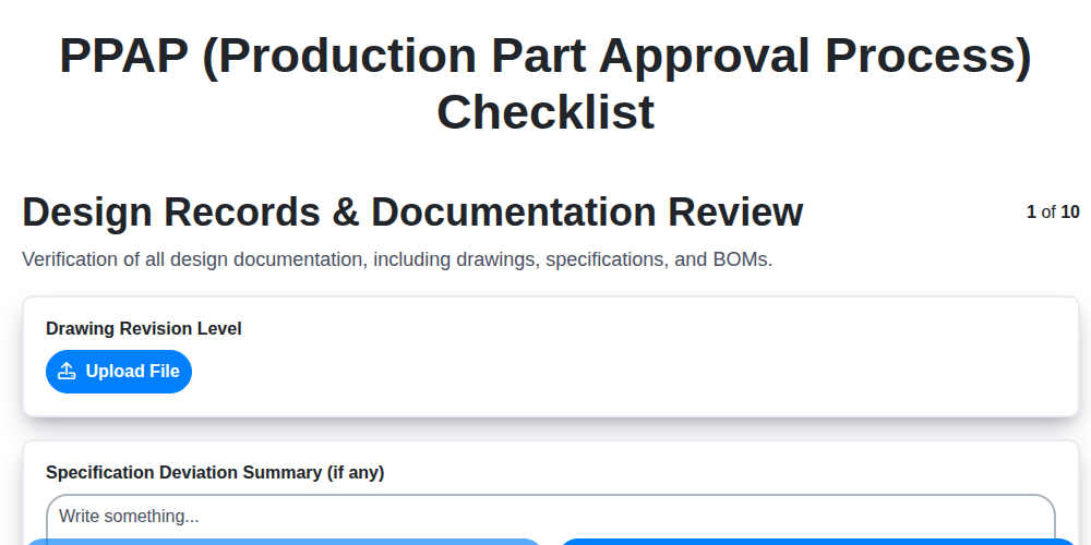 ppap production part approval process checklist screenshot