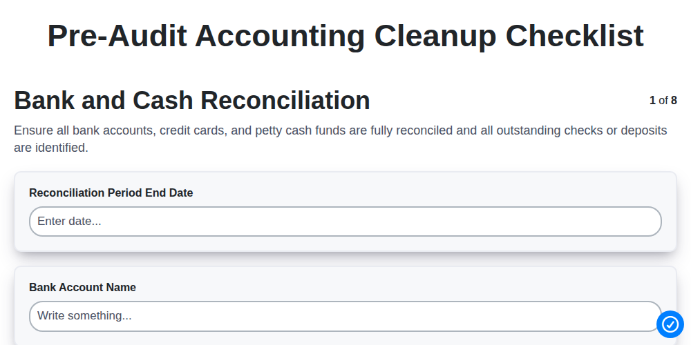 pre audit accounting cleanup checklist screenshot