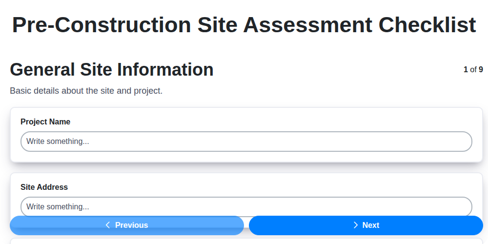 pre construction site assessment checklist screenshot