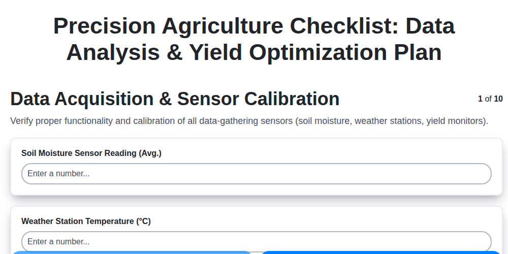 precision agriculture checklist data analysis yield optimization plan screenshot