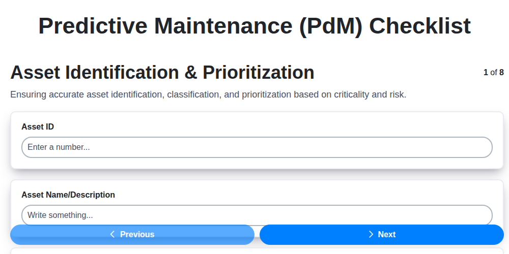 predictive maintenance pdm checklist screenshot