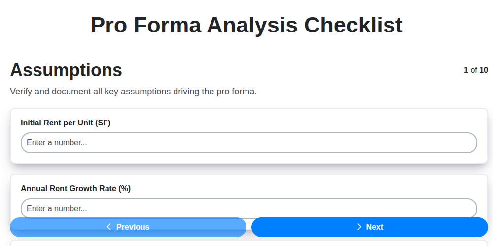 pro forma analysis checklist screenshot