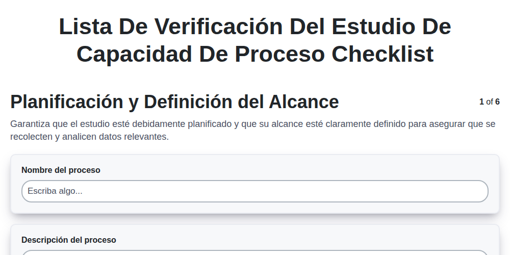Lista de verificación del estudio de capacidad de proceso
