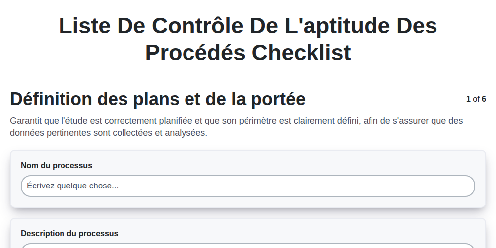 Liste de contrôle de l'aptitude des procédés