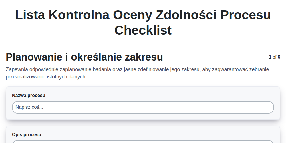 Lista kontrolna oceny zdolności procesu