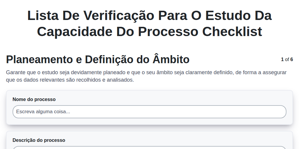 Lista de verificação para o estudo da capacidade do processo screenshot