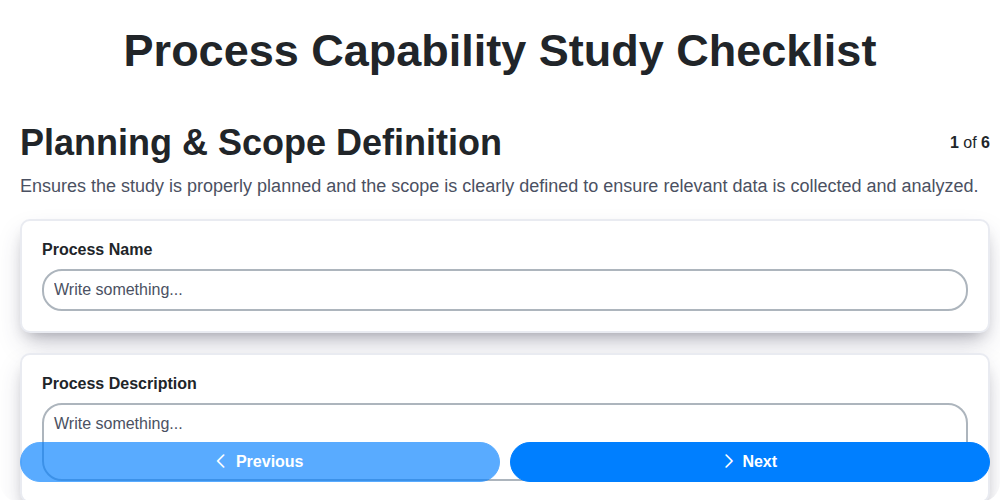 process capability study checklist screenshot