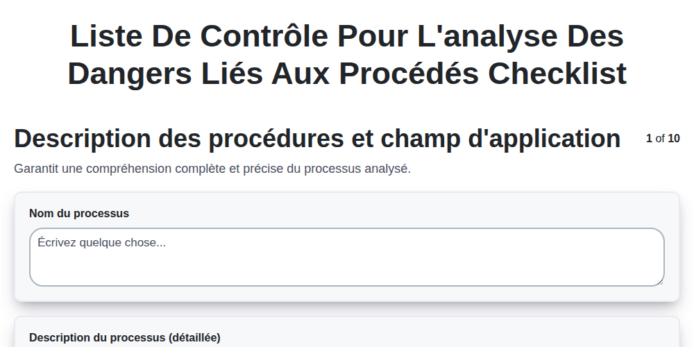 Liste de contrôle pour l'analyse des dangers liés aux procédés