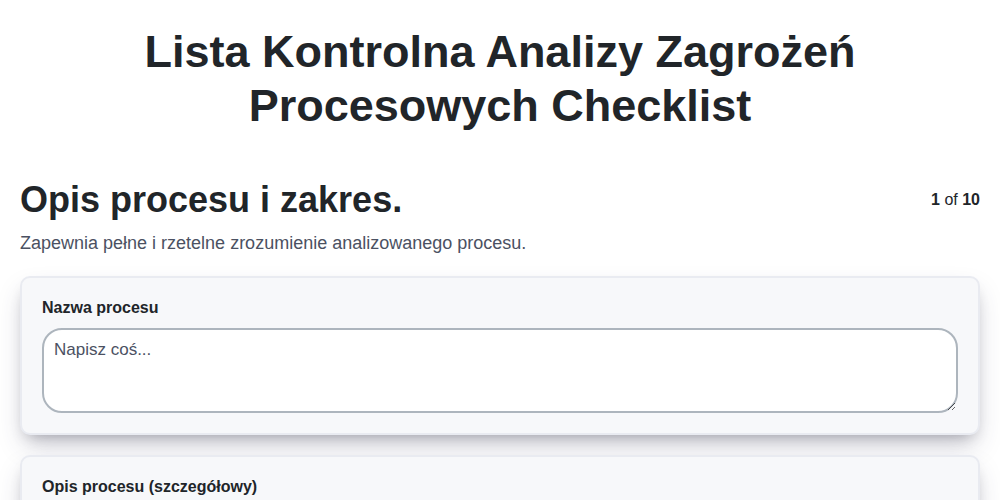 Lista kontrolna analizy zagrożeń procesowych