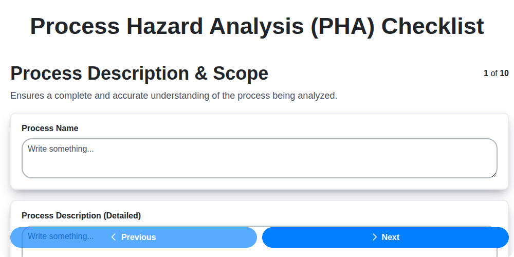 process hazard analysis pha checklist screenshot