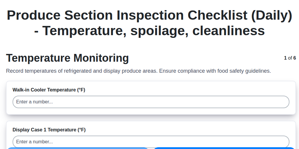 produce section inspection checklist daily temperature spoilage cleanliness screenshot
